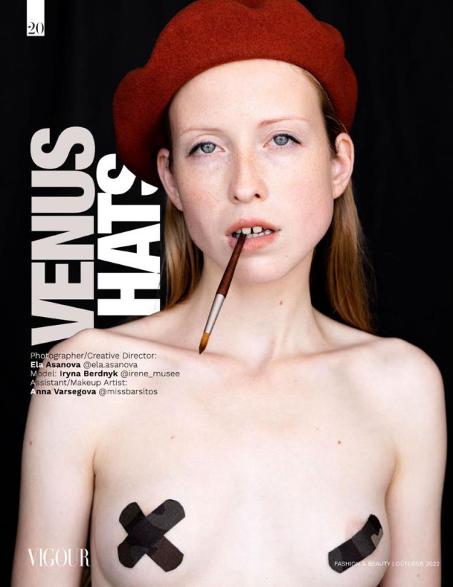 Iryna Berdnyk on the cover of VIGOUR magazine, Venus Hats editorial